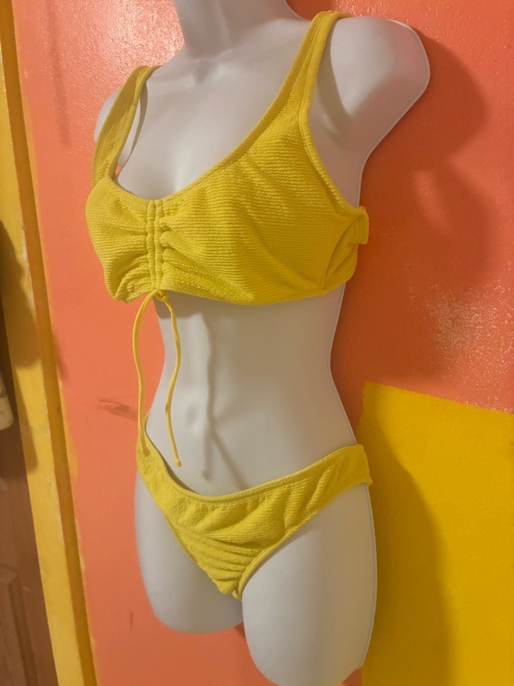 Yellow Ribbed Drawstring Bikini Set - Picture 2 of 9